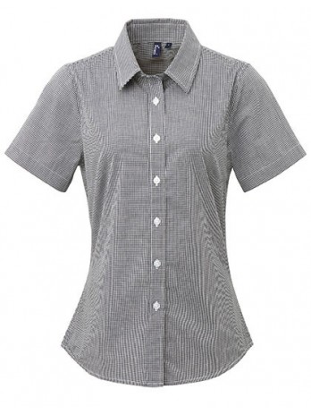 Women´s Microcheck (Gingham) Short Sleeve Cotton Shirt