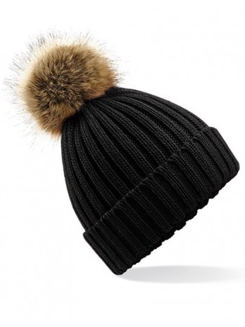Faux Fur Pop Pom Chunky Beanie