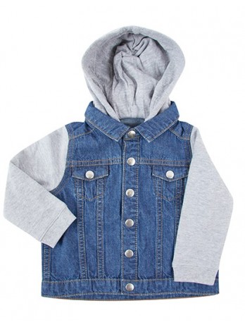 Denim Jacket With Fleece Hood And Sleeves