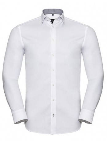 Men's Long Sleeve Tailored Contrast Herringbone Shirt