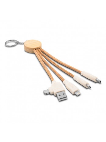 Korkowy kabel do ładowania B'RIGHT, bambusowy element, brelok do kluczy | Antez